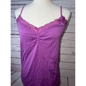 Y2K Babydoll Tank Top Large XL Extra Large Coquette Purple Lace Trim Womens Cami